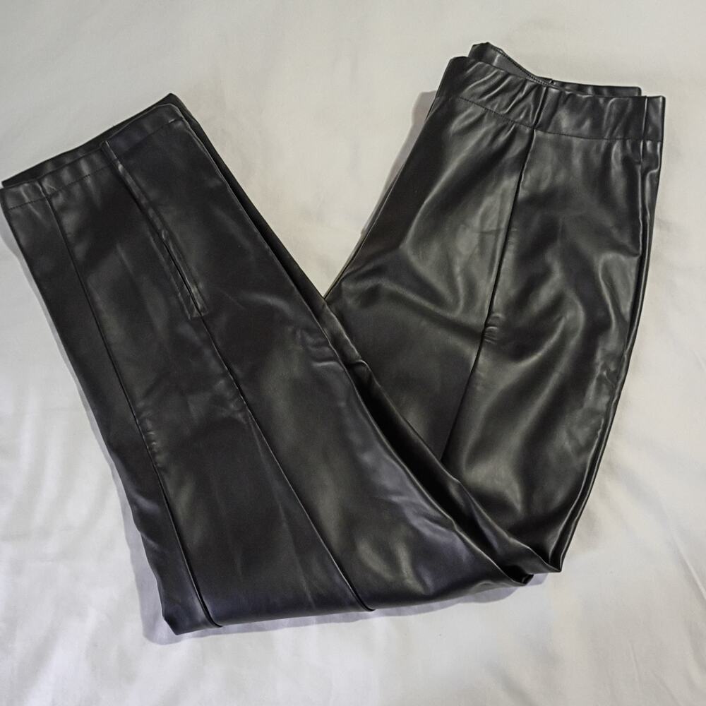 NWT Faux Leather Women's Medium Black pants Side Boot Slit Make Me Chic Side Zip